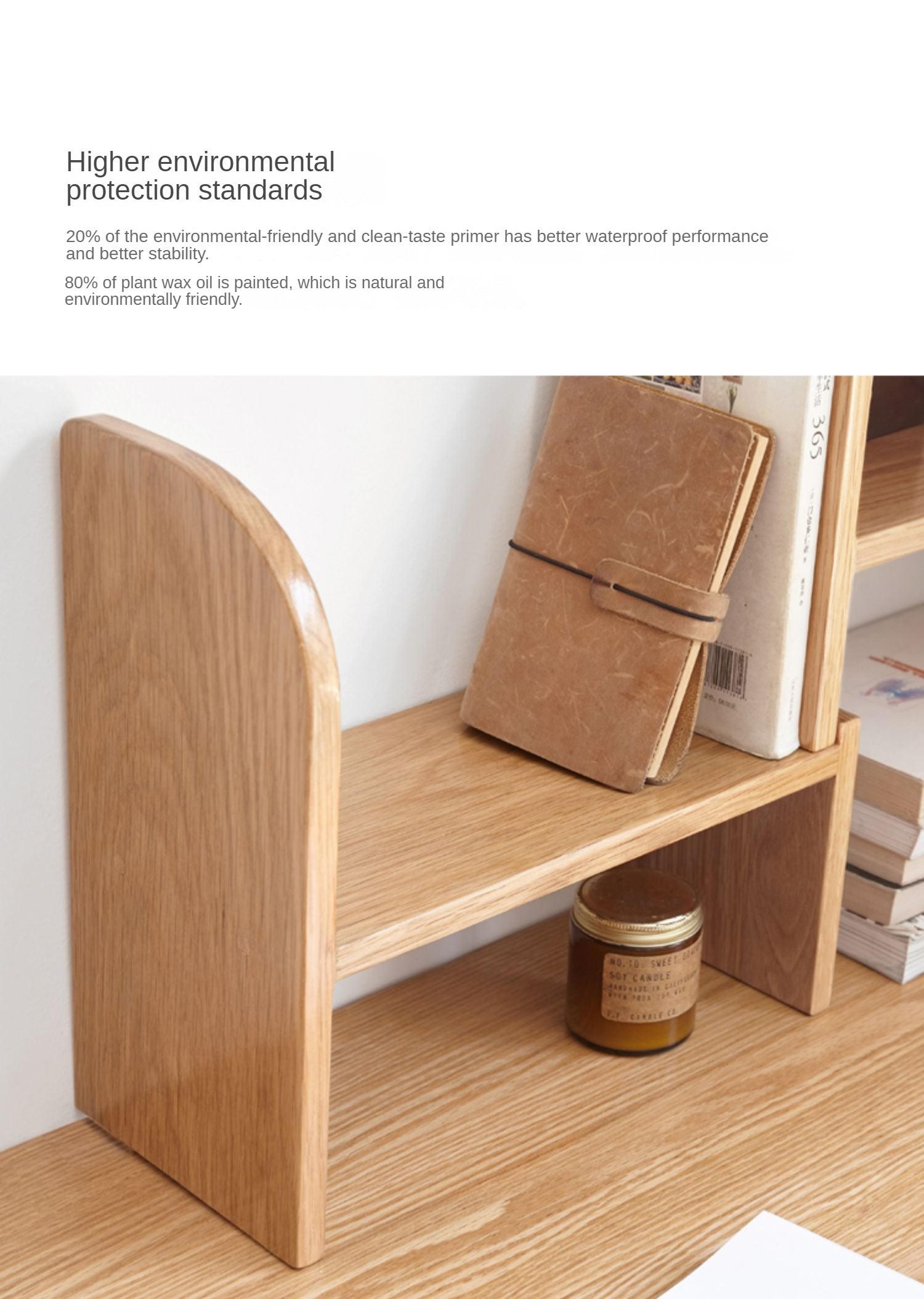 Oak, Rubberwood Solid Wood Small Bookcase Simple Study Telescopic Organizing Shelf Nordic<