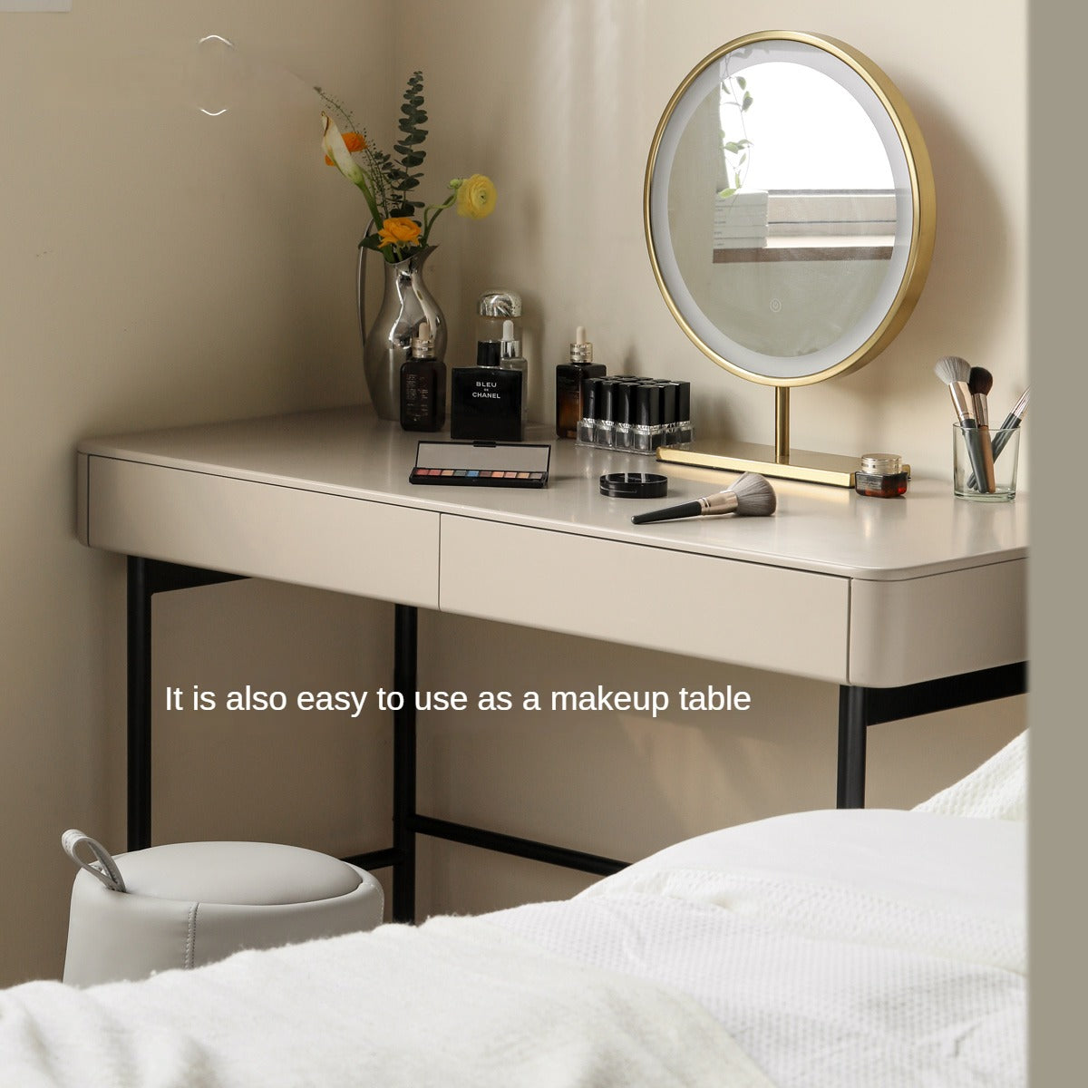 Poplar Solid Wood Double-Draw Desk Light Luxury