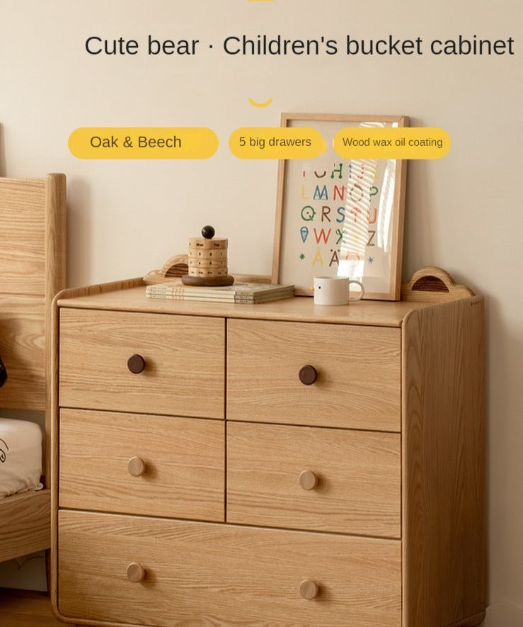 Oak Solid Wood Children's Drawer Cabinet