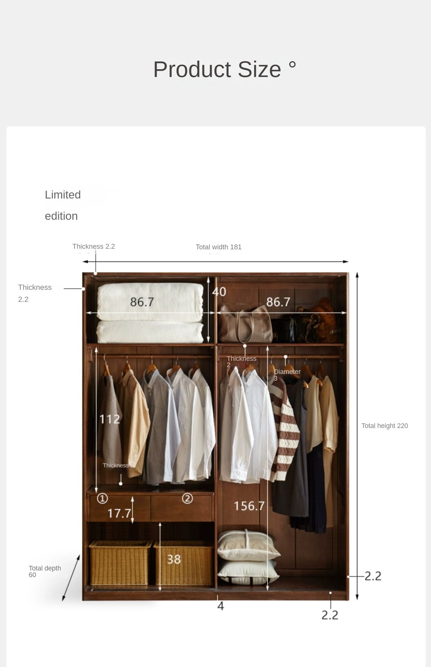 Black Walnut solid wood sliding door wardrobe"