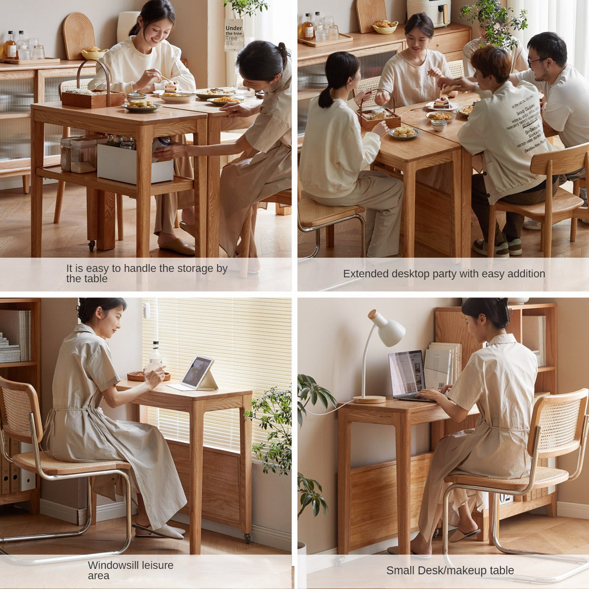 Oak Solid Wood Edge Table, Movable Small Table