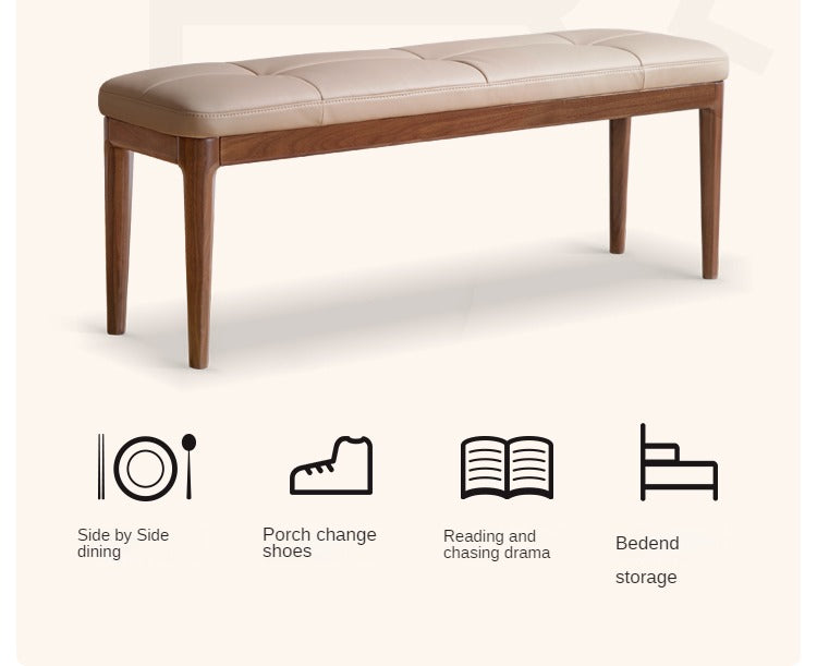 Black Walnut Solid Wood Long Bar Soft Bench
