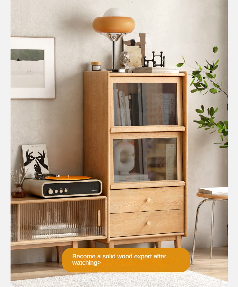 Oak, Ash Solid Wood Flip Door Side Cabinet LED Light