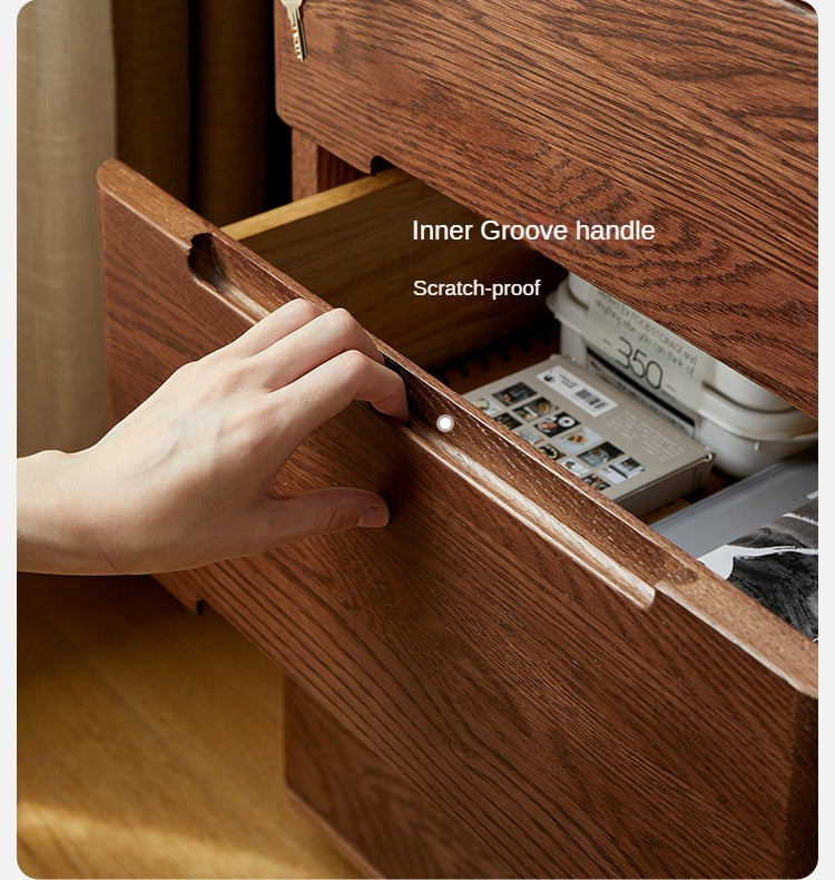 Oak Solid Wood Nightstand with Lock.