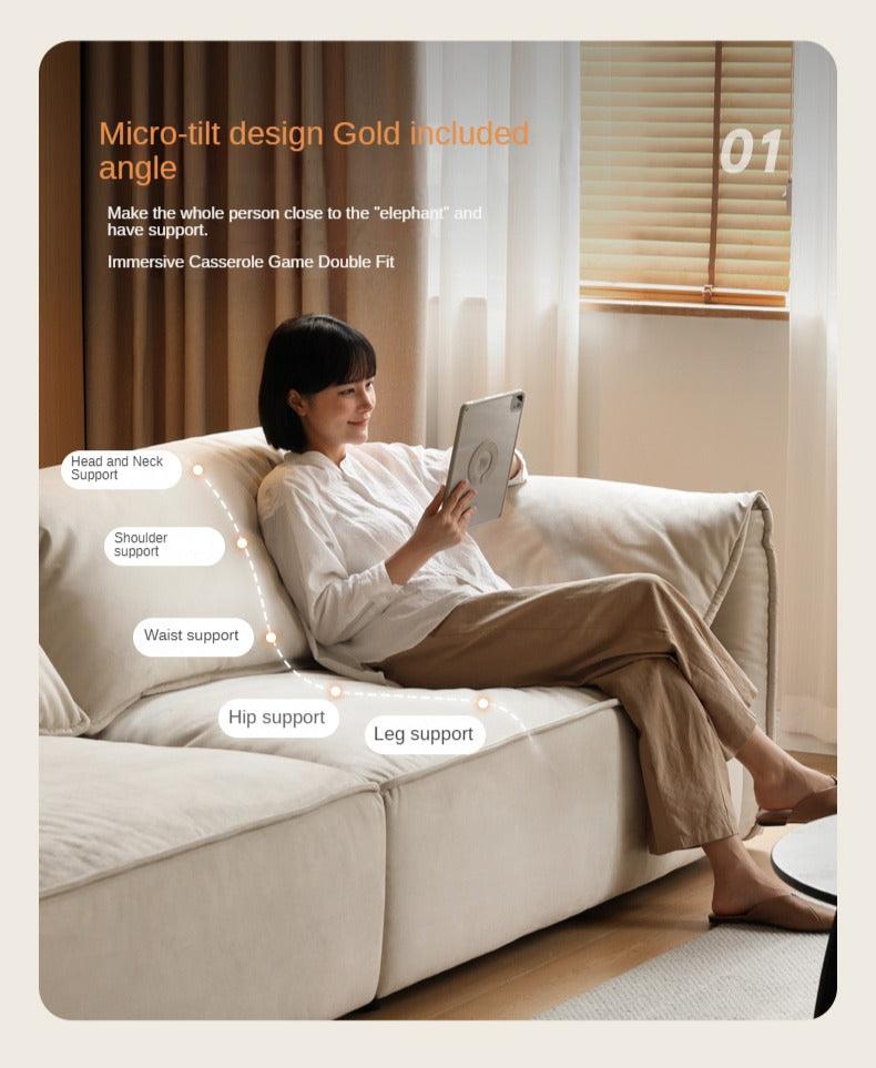 Fabric Modern Tofu Block Elephant Ear Down Sofa.