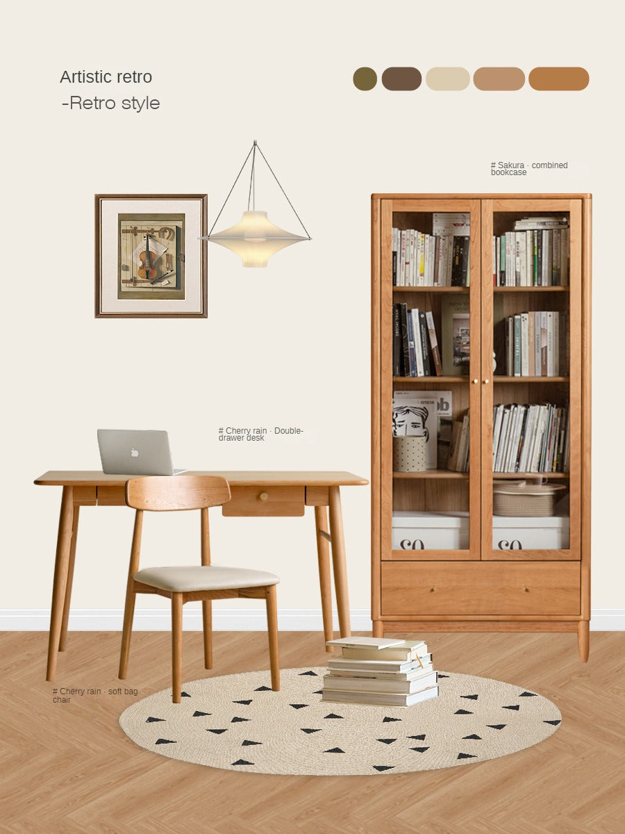 Cherry Solid Wood Freely Combinable Bookshelf with Retro Style Finish