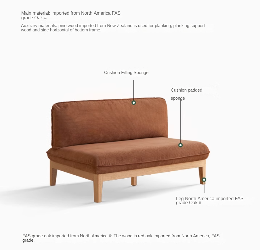 Oak Solid Wood Fabric Sofa.