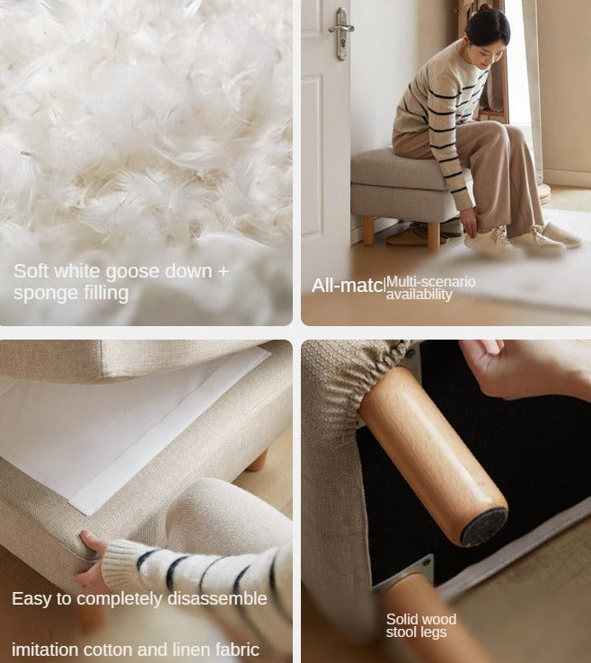 Beech Solid Wood Fabric Footstool