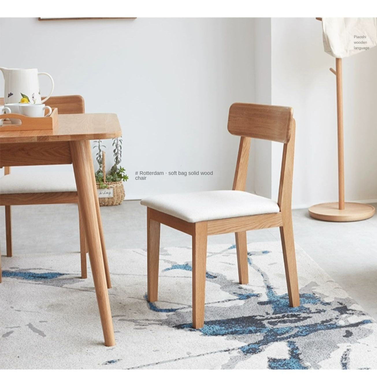 Dining Table with rock slab surface Oak solid wood"