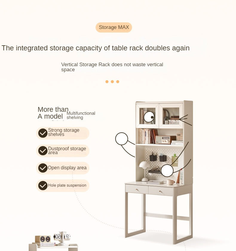 Poplar, Solid Rubberwood Rock Board Desk Bookshelf Integrated White Cream