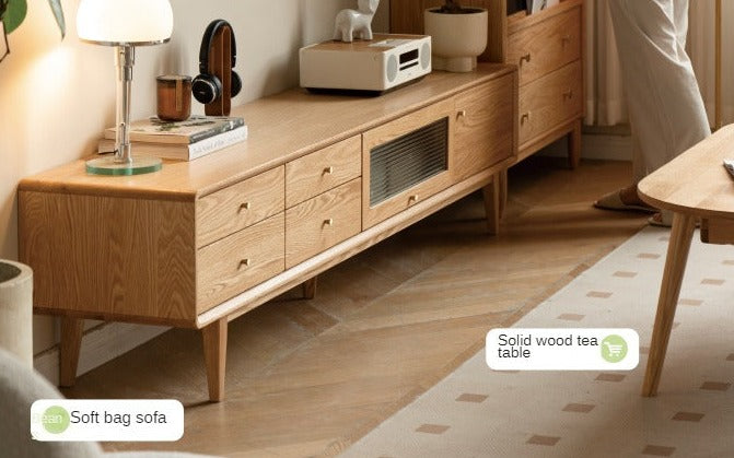 Oak Solid Wood Flip Door TV Cabinet.
