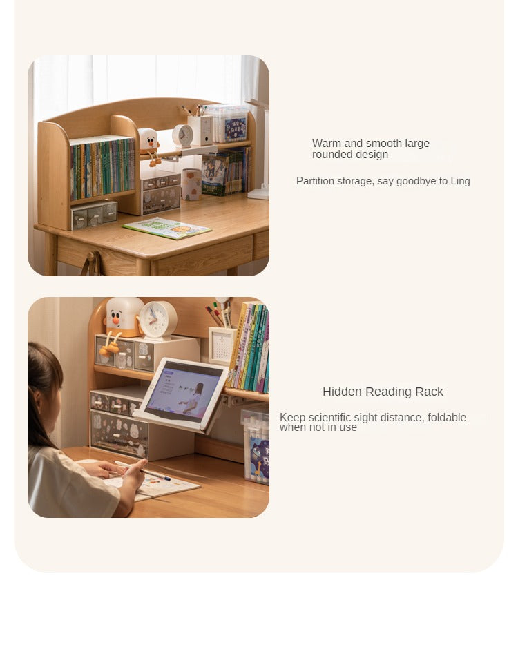 Oak, Beech Solid Wood Children's Ctudy Desk Bookshelf Integrated
