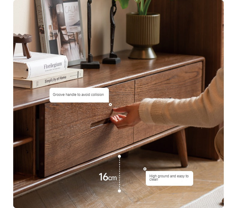 Oak, Rubberwood, Beech Solid Wood TV Stand Sliding Door.