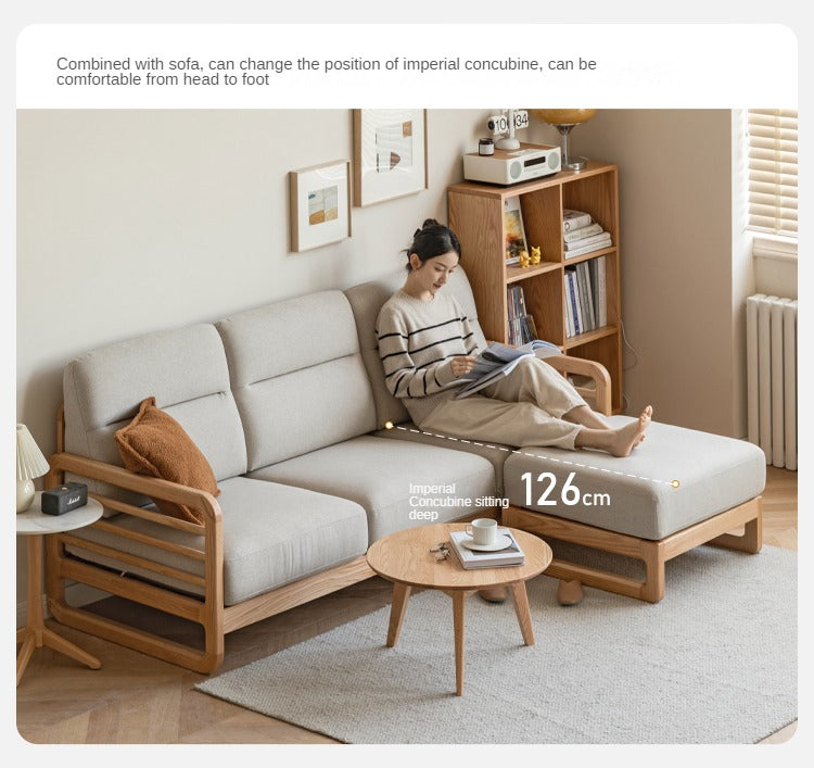 Oak Wood Fabric Sofa String-style Bbackrest.