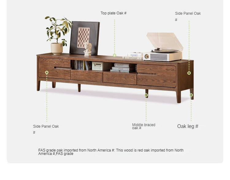 Oak, Solid Rubberwood Nordic Floor TV Cabinet.
