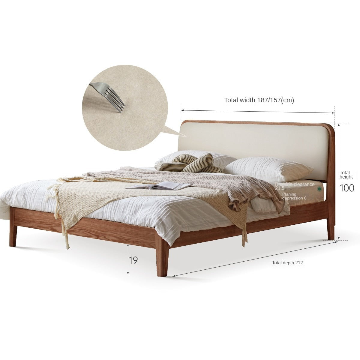 Oak Solid Wood Bed Modern Genuine Leather,Technology Cloth, Fabric