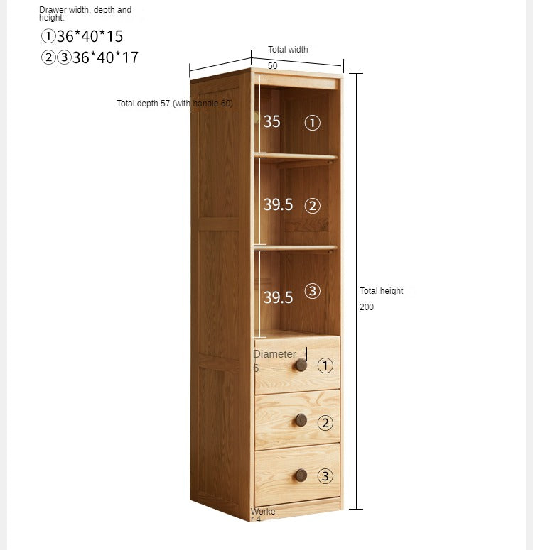 Oak Solid Wood Children's Wardrobe, Bookcase Combination