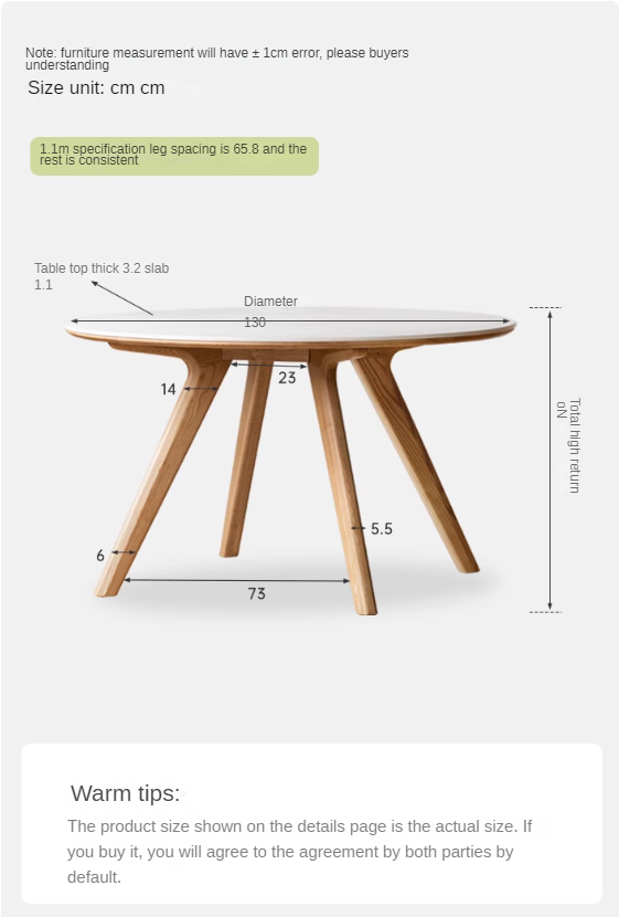Ash Solid Wood Modern Rock Round Table.