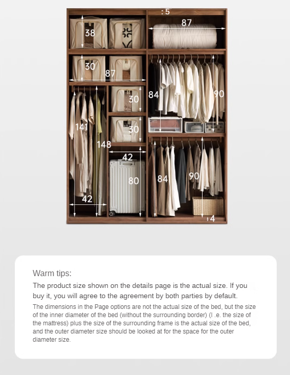 Black Walnut, Oak, Cherry Wood  Solid Wood Retro Style Skeleton Line Large Wardrobe.