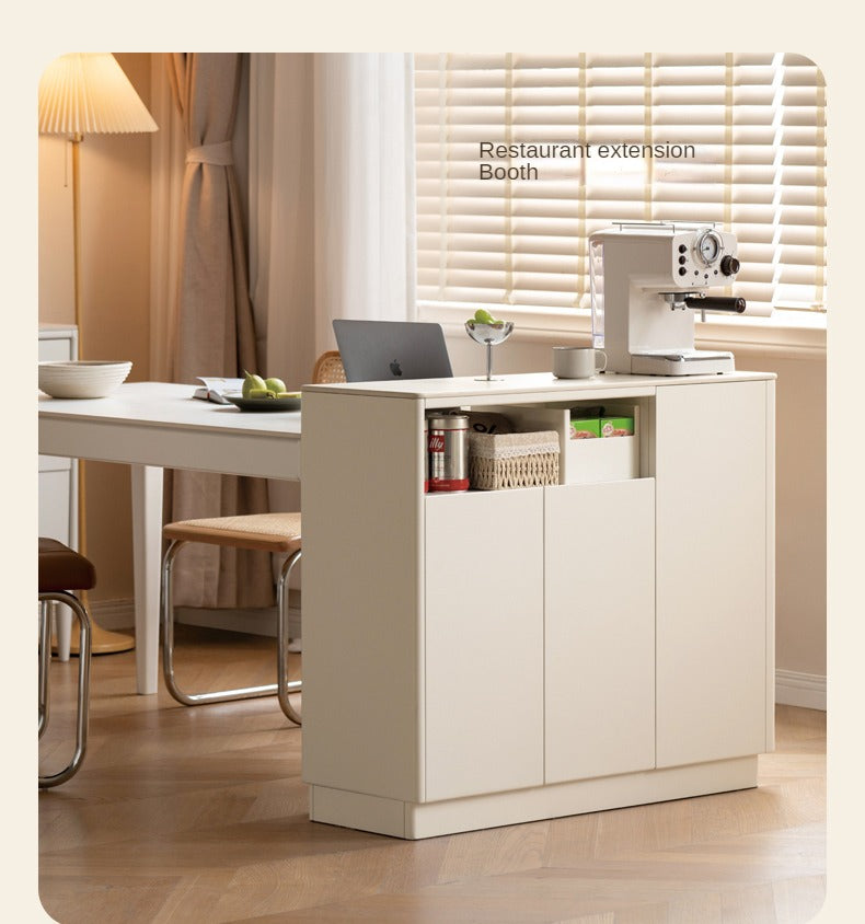 Poplar Solid Wood Partition Dining Cabinet, White Cream Rock Board