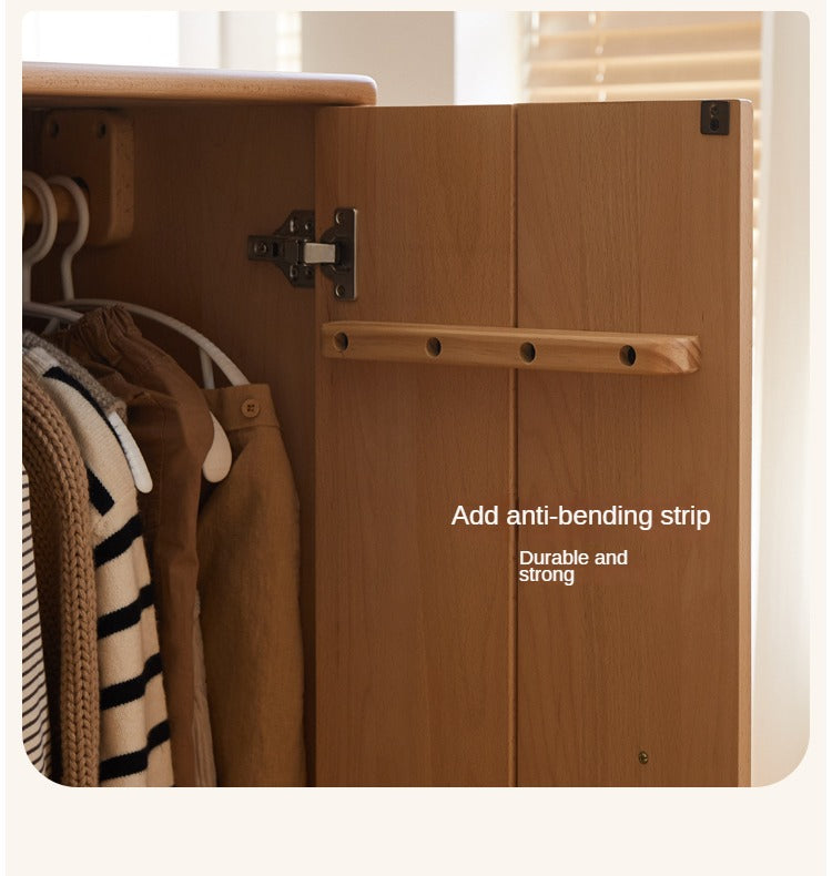 Beech, Rubber Solid Wood Children's Wardrobe,Combination Storage Cabinet