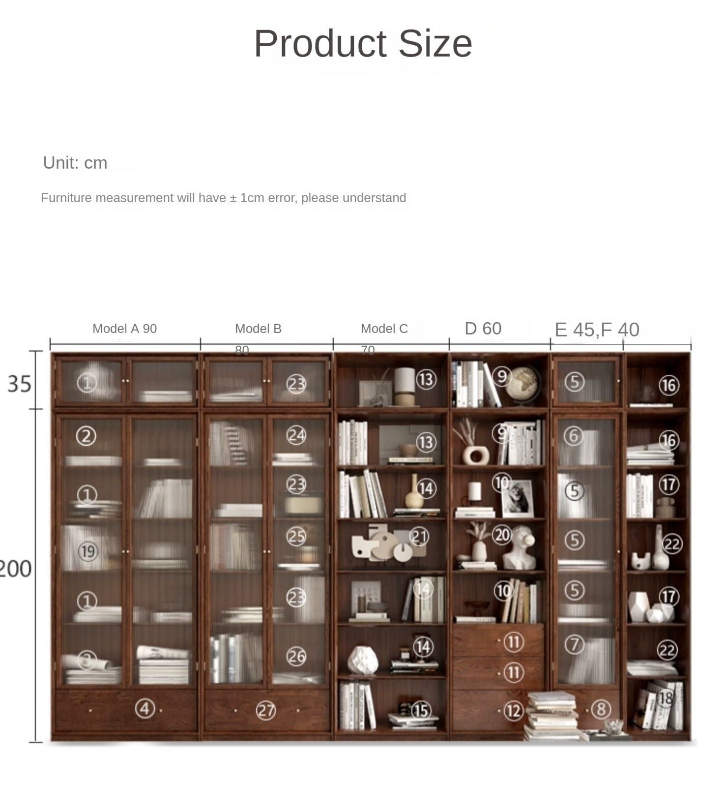 Oak Solid Wood Dust-Proof Glass Door Wall Floor-to-ceiling Bookshelf