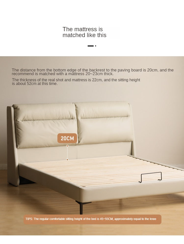 Cream Style Leather First Layer Cowhide Bed