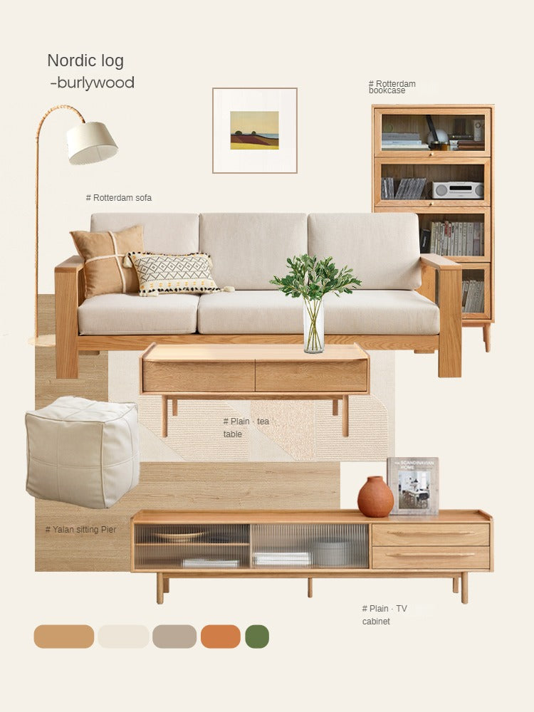 Oak Solid Wood TV Stand Sliding Door.