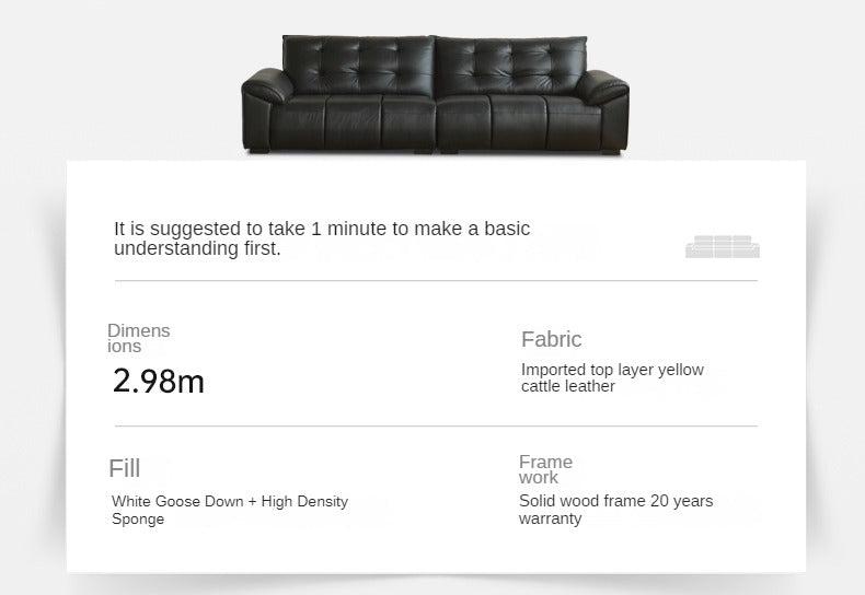 Genuine Leather Oversized Tufted Deep-Cushion Sofa