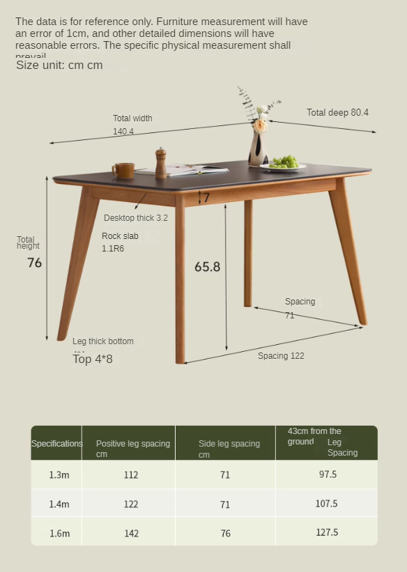 Cherry Solid Wood Retro Rock Plate Dining Table.