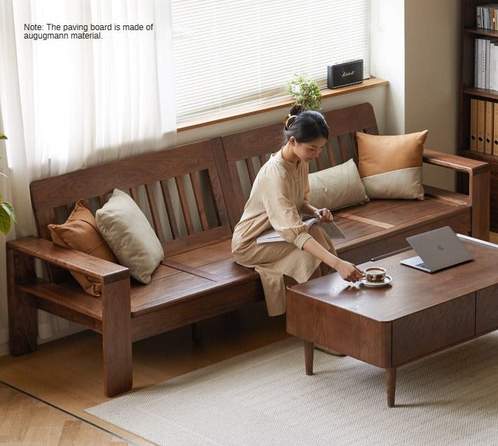 Black Walnut, Solid Sandalwood Fabric Sofa Nordic Dual-purpose Sofa-