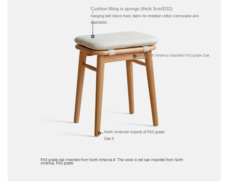 Black Walnut, Cherry, Oak, Sandalwood, Solid RubberWood Modern Light Luxury Makeup Stool