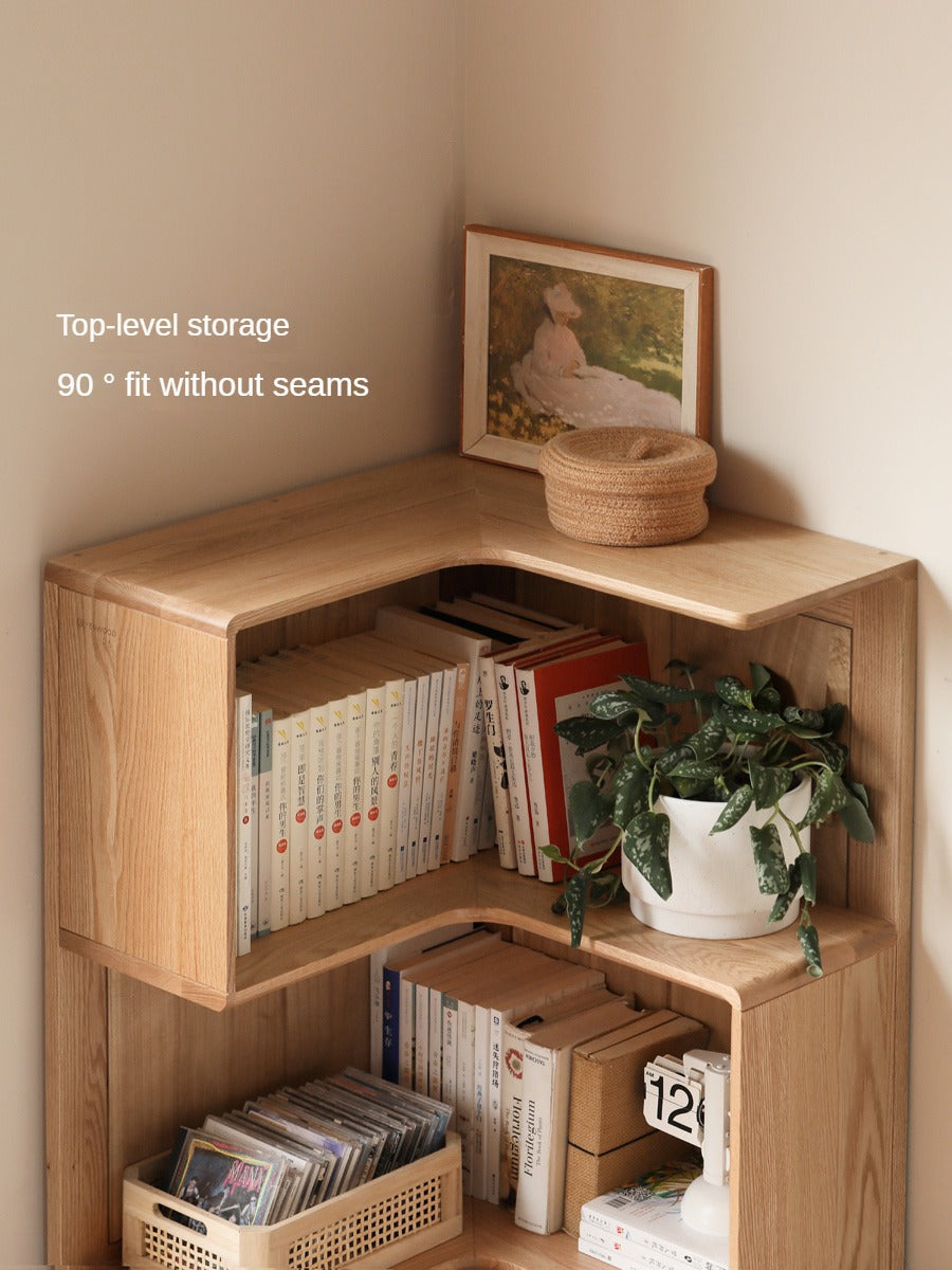 Oak Solid Wood Corner Bookcase