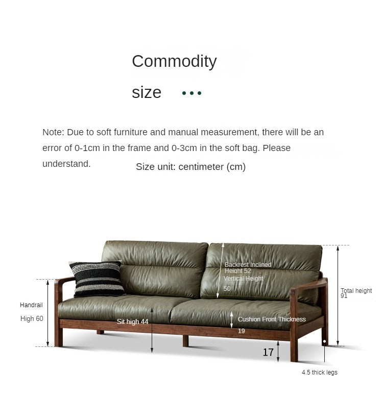 Black Walnut Solid Wood Light Luxury Leather Sofa.