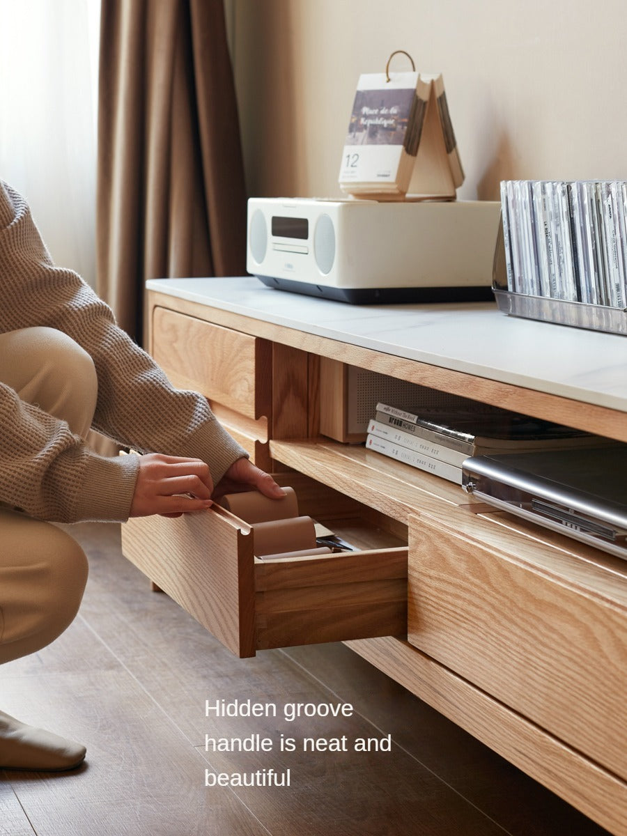 Solid Rubberwood, Oak Solid Wood TV Stand Slate Top.
