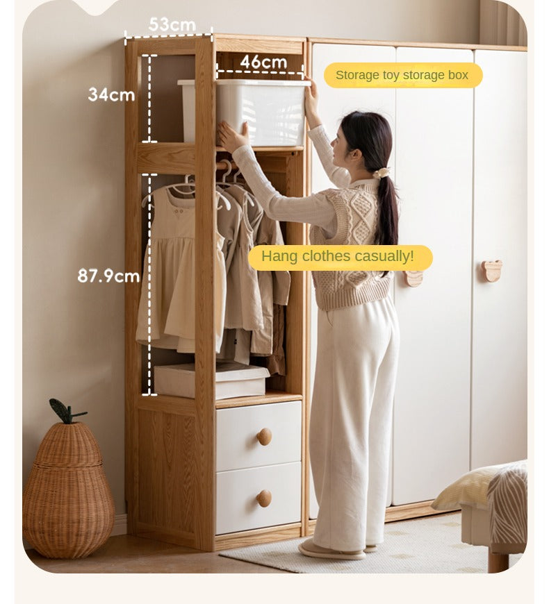 Oak Solid Wood Children's Wardrobe Combination