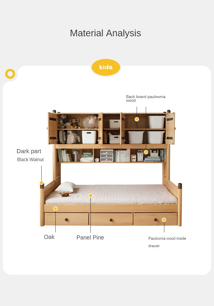 Oak solid wood Multi-function bed with storage