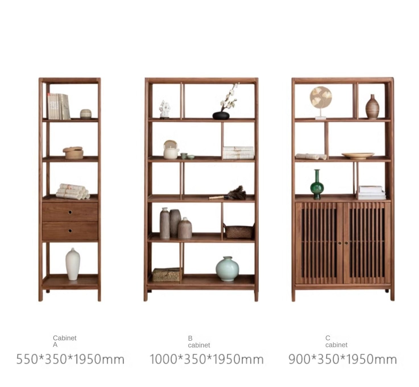 Black Walnut, Ash Solid Wood Bookshelf Combined Bookcase Display Cabinet Wall Shelf