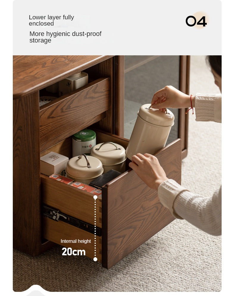 Ash Solid Wood Mobile Tea Brewing Integrated Tea Table