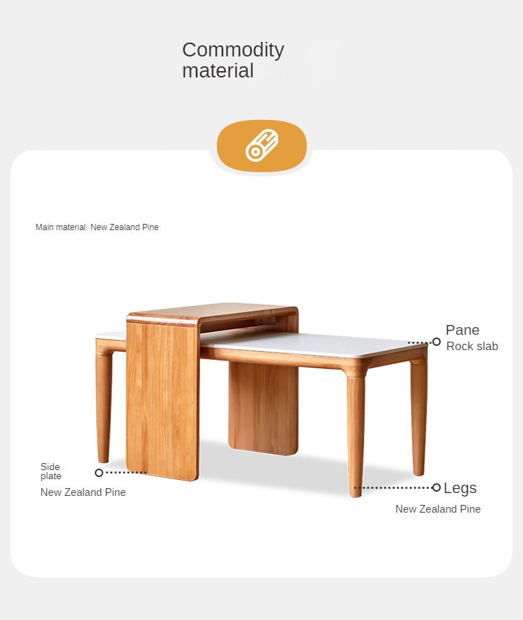 Pine Solid Wood Modern Combination Rock Plate Coffee Table
