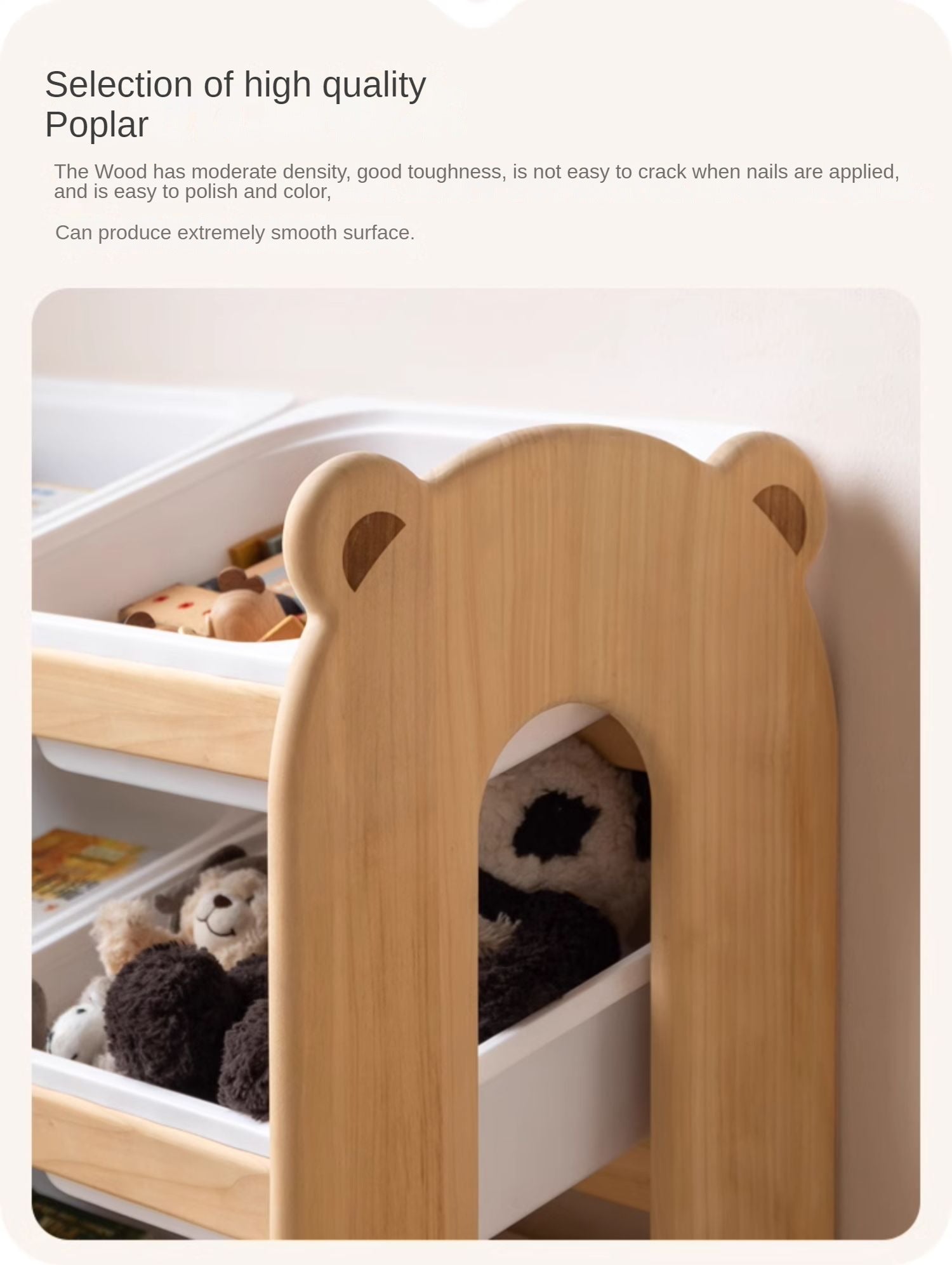 Poplar Solid Wood Children's Floor-standing Multi-layer Storage Rack.