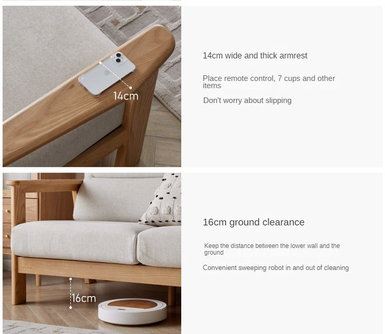 Ash Solid Wood Straight Sofa Modern.