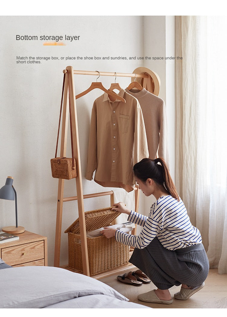 European Beech Solid Wood Clothes Rack Floor-Standing Coat Rack