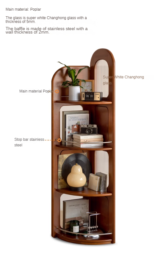 Poplar, Cherry Solid Wood Retro Corner Bookshelf