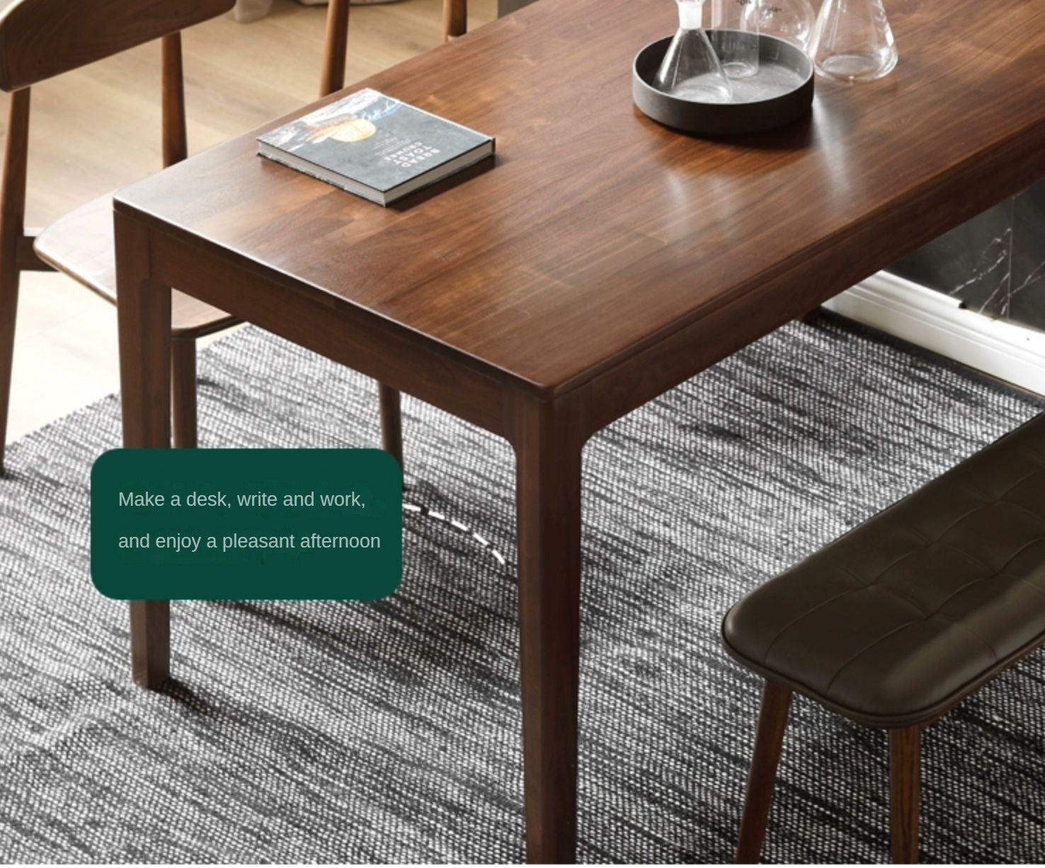 Black Walnut, Sandalwood Solid Wood Rectangular Dining Table
