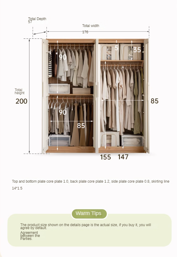 Oak Solid Wood Wardrobe Floor Combination Cabinet.