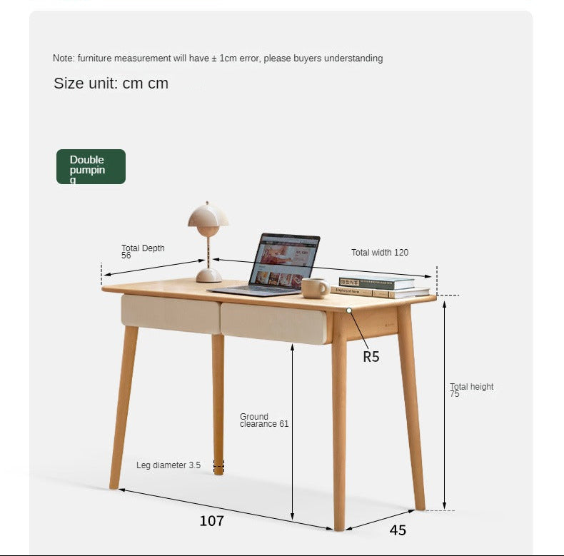 Beech Solid Wood Office Desk With Drawer