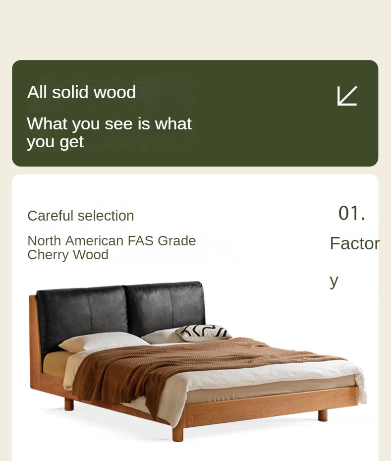 Cherry solid wood leather soft suspended bed