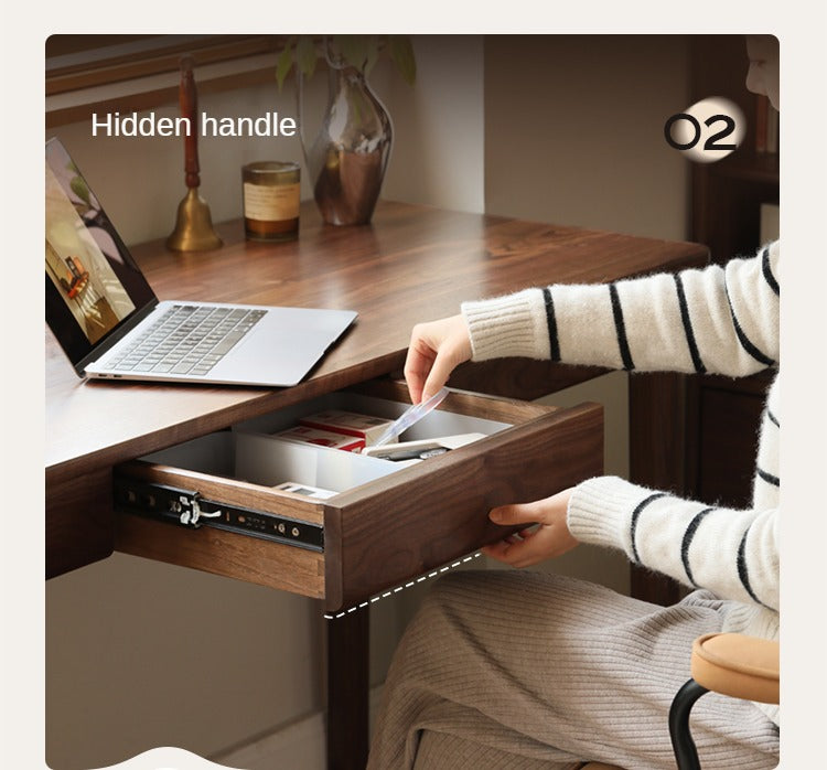 Black Walnut Solid Wood Desk With Drawers