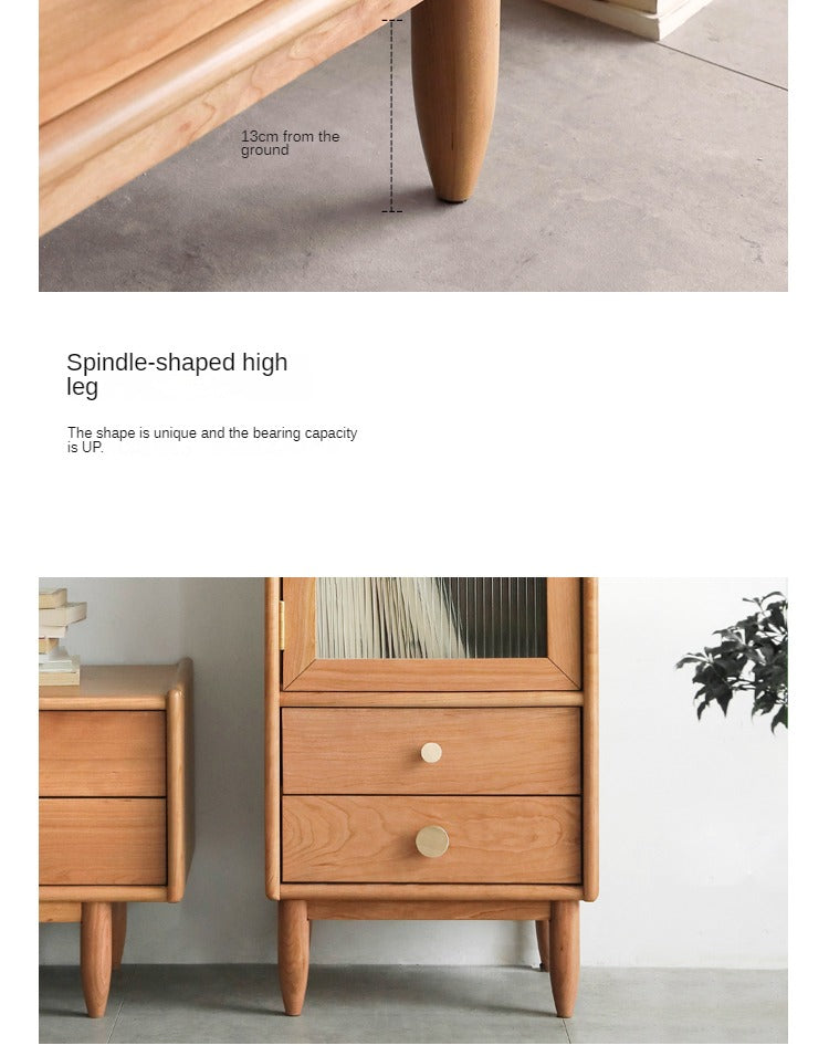 Cherry, Birch Solid Wood Japanese Retro Side Cabinet.